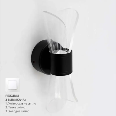 Управляемый светодиодный светильник бра 10131 DIO 12W 2Y-ON/OFF-230х80х95-BLACK/CLEAR-220-IP20