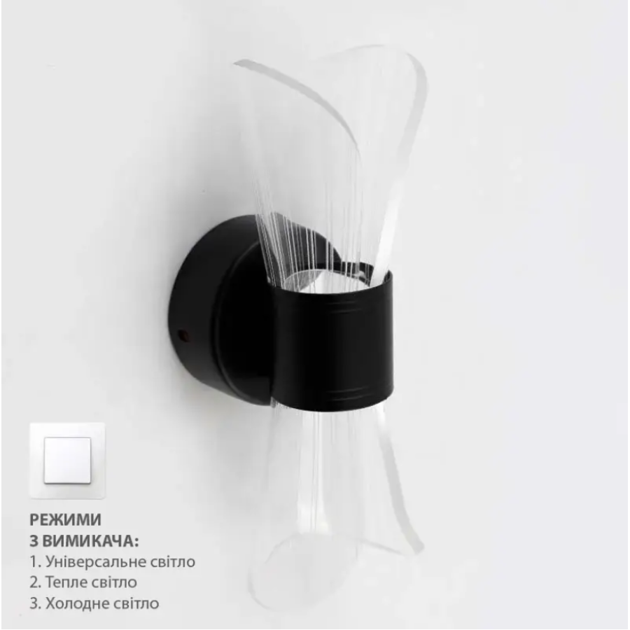 Управляемый светодиодный светильник бра 10131 DIO 12W 2Y-ON/OFF-230х80х95-BLACK/CLEAR-220-IP20 - фото 2