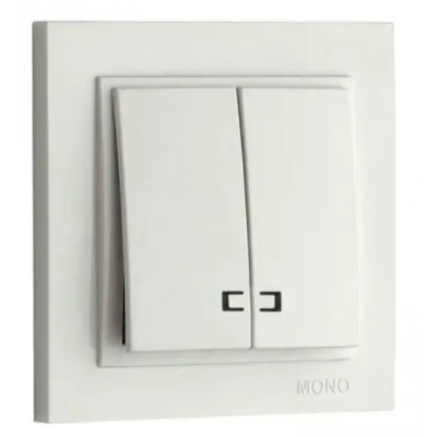 Вимикач двоклавішний з підсвіткою, Mono Electric, DESPINA (білий)