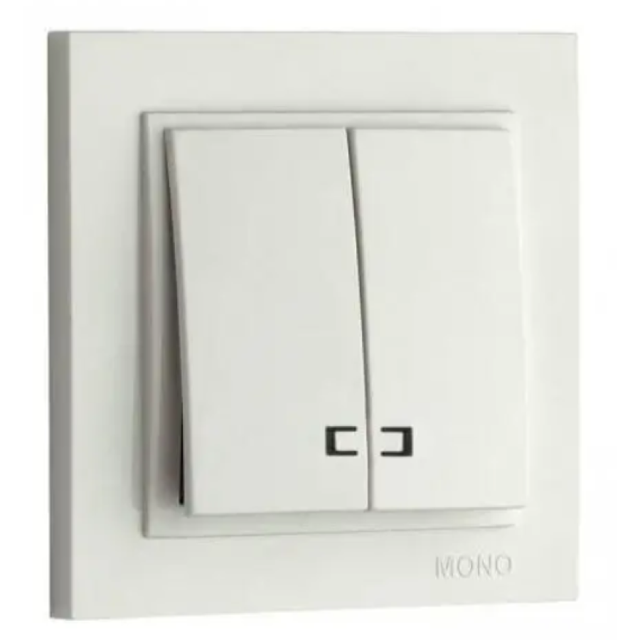 Вимикач двоклавішний з підсвіткою, Mono Electric, DESPINA (білий) - фото 1
