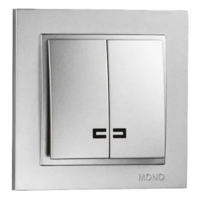 Вимикач двоклавішний з підсвіткою, Mono Electric, DESPINA (срібло)