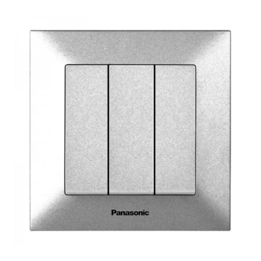 Вимикач трьох клавішний срібний Panasonic Arkedia Slim WNTC00152SL-UA  - фото 1