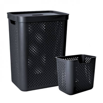 Корзина для белья 35 л SIMPLE с органайзером (черный)