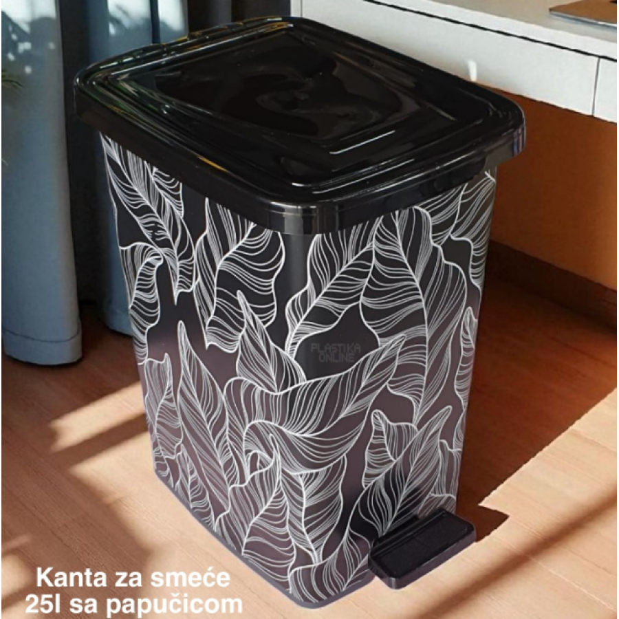 Мусорное ведро DECOR Slim 15л лавровые листья на черном - фото 1