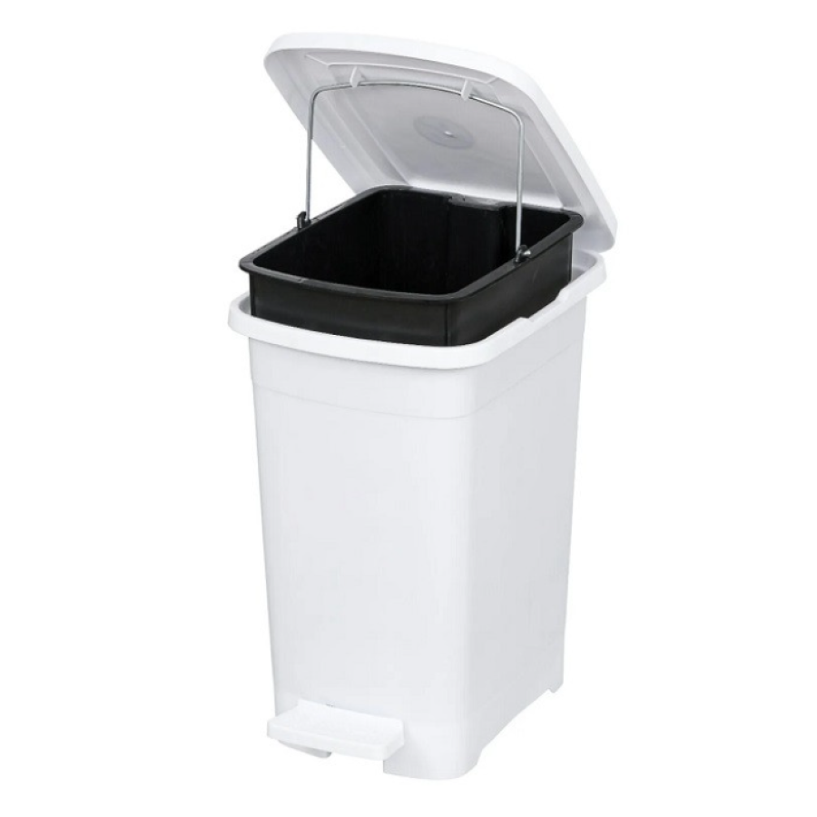 Відро для сміття з педалю та внутрішнім відром Elif Plastic 25Л. Slim 28*36*44см. Білий - фото 1