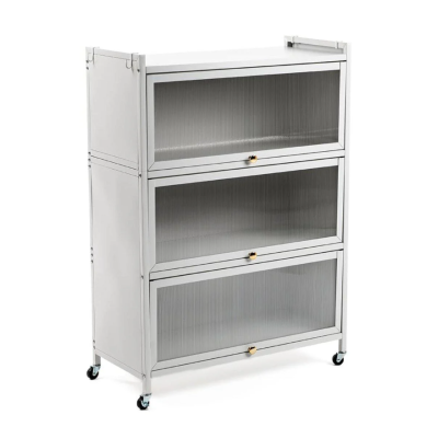 Шкаф мобильный для хранения раскладной трехъярусный из стали 70х36х112,8см Светло-серый SW-00002116