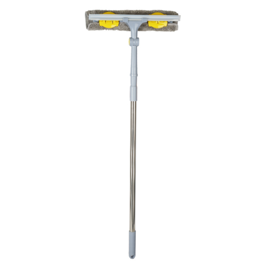 Швабра для мытья окон 2в1, легко съемная насадка из микрофибры 30см, хромированная ручка телескоп 73-123 - фото 1