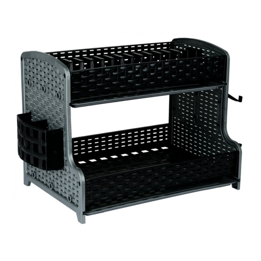 Сушка для посуду пластикова 2-х ярусна VIOLET HOUSE RATTAN BLACK 28*40*33 - фото 1