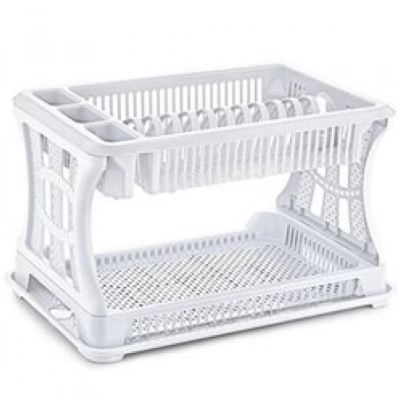 Сушка для посуды пластиковая 2-х ярусная Ozer Plastik 45*29*28 см, белая